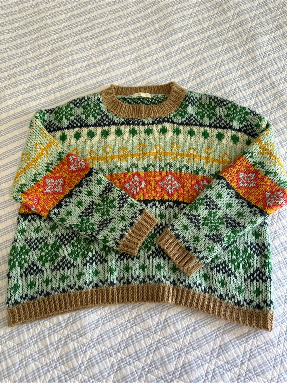 Multicolor Fair Isle Crewneck Sweater - Green/Yellow/Red